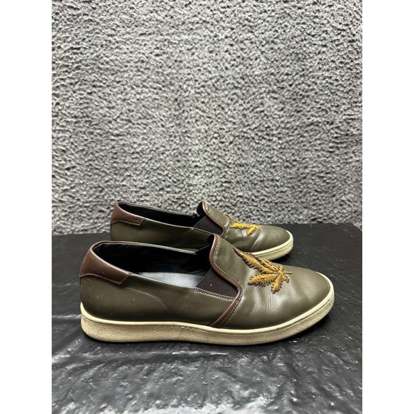 Palm‎ Angels Embroidered Leather Slip-On Sneakers Olive Green Mens Size 47
